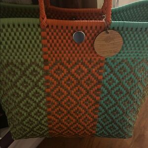 Vibrant Woven Tote Bag with Geometric Design